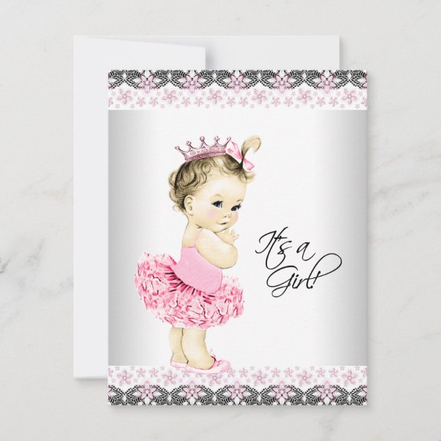Convite Chá de Bebê Princesa Tutu Rosa e Cinza (Frente)