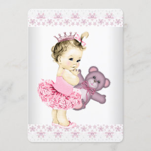 Convite Chá de Bebê Princesa Ursinho Teddy Rosa