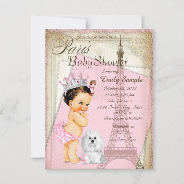 Convite Chá de Bebê Princesa Vintage Paris (Frente)