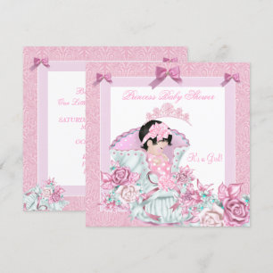 Convite Chá de Bebê Princesa Vintage Rosa Damasco Rosa