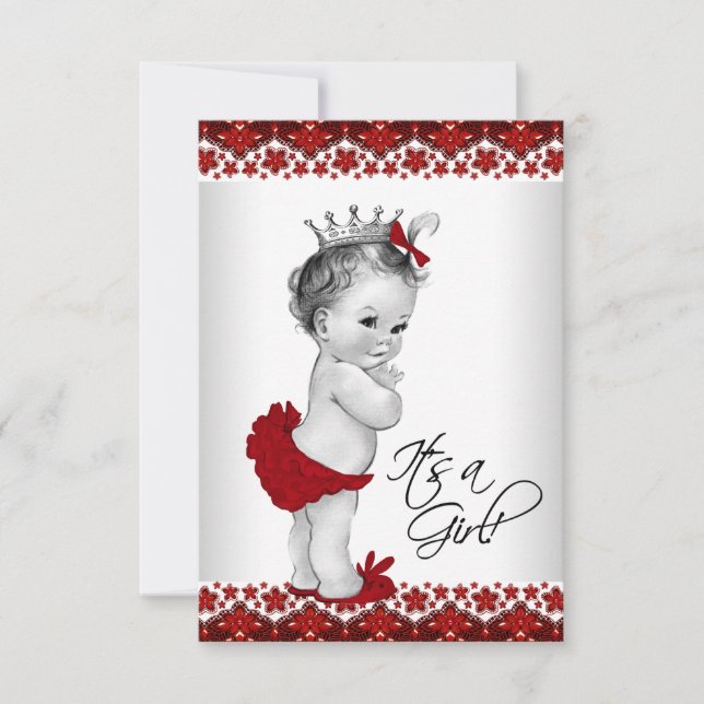 Convite Chá de Bebê Princesa Vintage Vermelho (Frente)