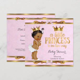 Convite Chá de Bebê Princesinha Étnica Rosa Dourado