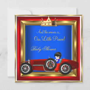 Convite Chá de Bebê Príncipe Azul Dourado Menino Vermelho