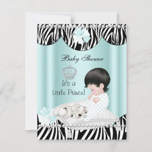 Convite Chá de Bebê Príncipe Menino Azul Turquesa Zebra