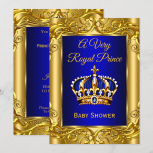 Convite Chá de Bebê Príncipe Real Azul royal dourado