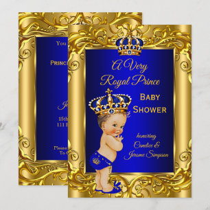 Convite Chá de Bebê Príncipe Real Azul royal dourado moren