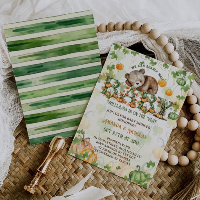 Convite Chá de Bebê Pumpkin Bearly Wait (Criador carregado)