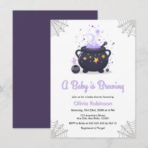 Convite Chá de Bebê Purple A Baby is Brewing No Halloween
