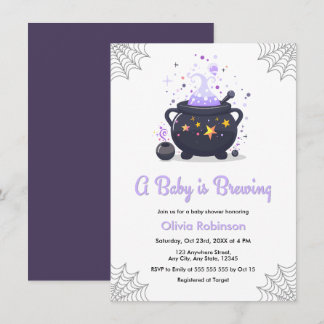 Convite Chá de Bebê Purple A Baby is Brewing No Halloween