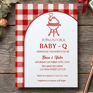 Convite Chá de Bebê Q Churrasco do Bebê em Xadrez Vermelho