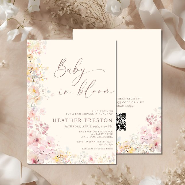 Convite Chá de Bebê QR Baby In Bloom Wildflower (Criador carregado)