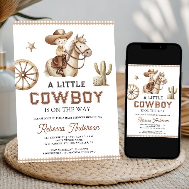 Convite Chá de Bebê QR Code Cowboy Little West Selvagem (Criador carregado)
