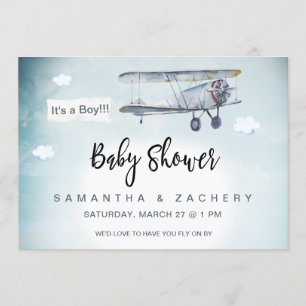 Convite *~* Chá de Bebê-Rapaz de Nuvens com Banner Plana