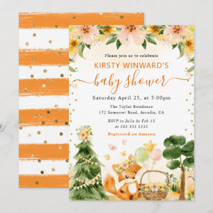 Convite Chá de Bebê Raposa Floral Fofo em Aquarela