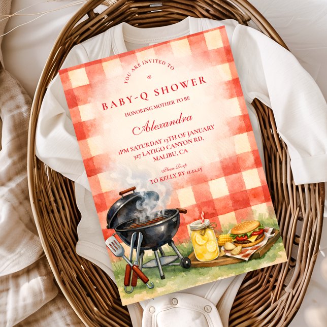 Convite Chá de Bebê Red Gingham Baby Q (Criador carregado)