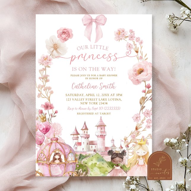 Convite Chá de Bebê Reino Princesa Coquete Laço Rosa (Criador carregado)