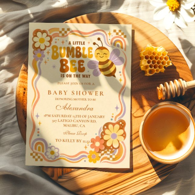 Convite Chá de Bebê Retrô Abelha Bumble (Criador carregado)