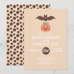 Convite Chá de Bebê Retrô Abóbora Morcego de Halloween Vin