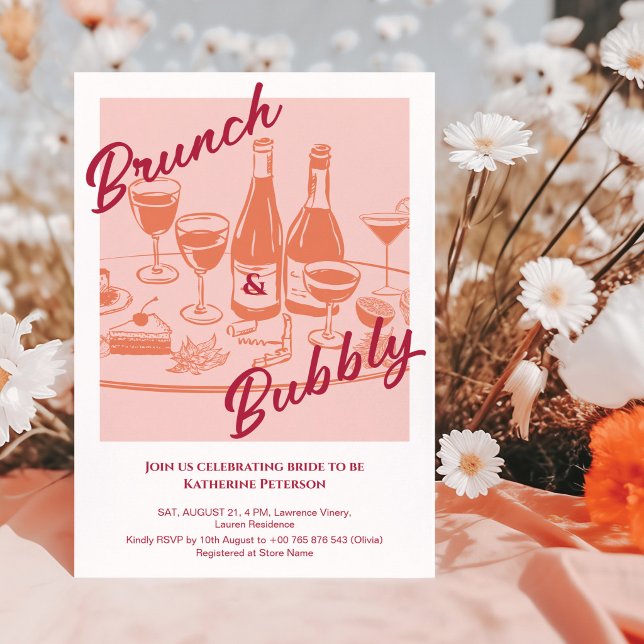 Convite Chá de Bebê Retro Amarelo “Brunch & Bubbly” (Criador carregado)