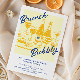 Convite Chá de Bebê Retro Amarelo “Brunch & Bubbly”