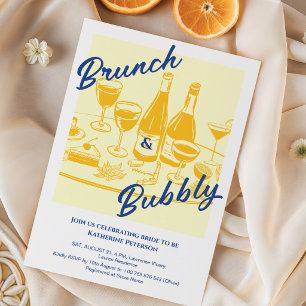 Convite Chá de Bebê Retro Amarelo “Brunch & Bubbly”