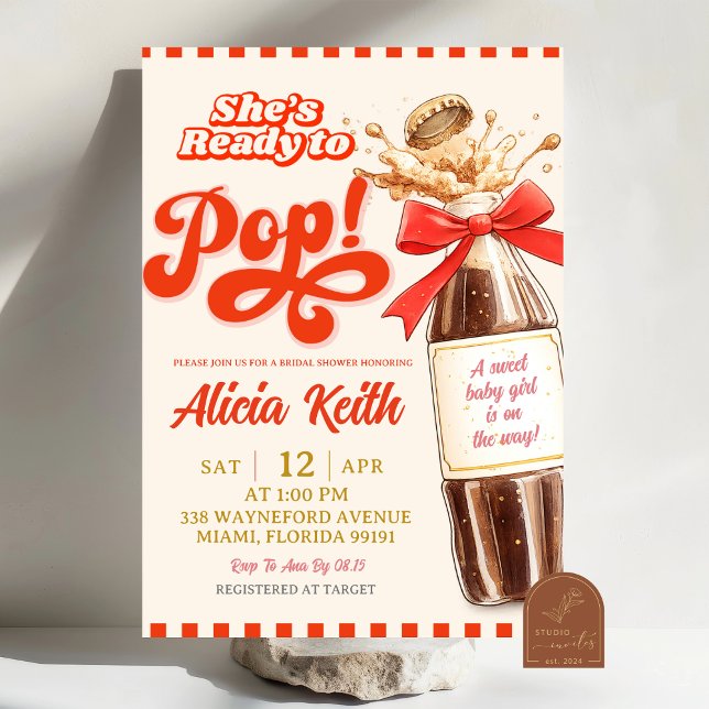Convite Chá de Bebê Retro Ela Está Pronta Para Nascer Arco (Criador carregado)