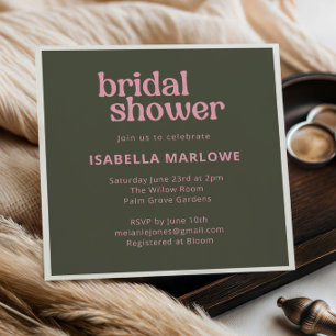 Convite Chá de Bebê Retro Ousado Rosa Verde Oliva Groovy