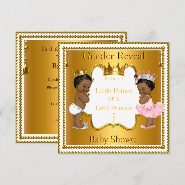 Convite Chá de Bebê Revelação de Gênero Príncipe Princesa  (Frente/Verso)