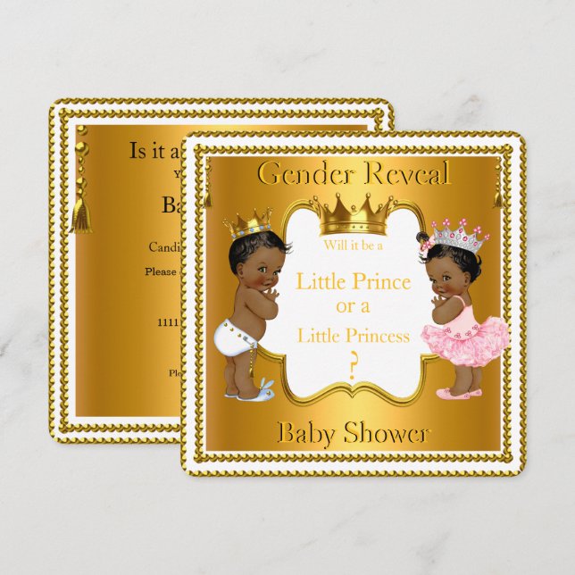 Convite Chá de Bebê Revelação de Gênero Príncipe Princesa  (Frente/Verso)