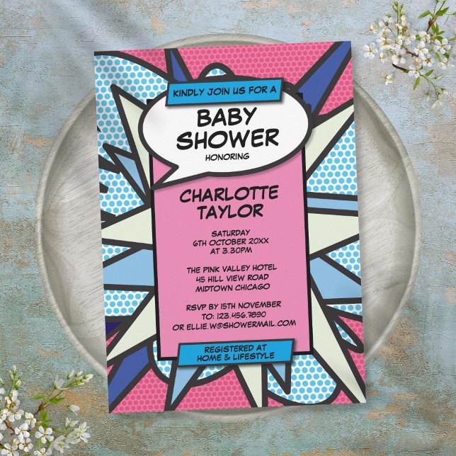 Convite Chá de Bebê Rosa Azul Neutro Moderno (Modern Gender Neutral Pink Blue Baby Shower Invitation)