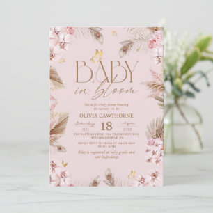 Convite Chá de Bebê Rosa Baby em Flor Rosa