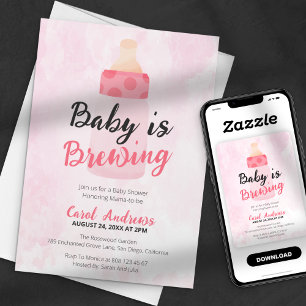 Convite Chá de Bebê Rosa 'Baby is Brewing' Garrafa de Água