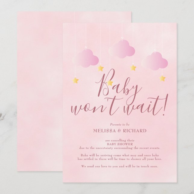 Convite Chá de Bebê Rosa Bebê Menina Baby Não Vai Esperar (Frente/Verso)