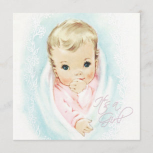 Convite Chá de Bebê Rosa Bebê Menina Vintage