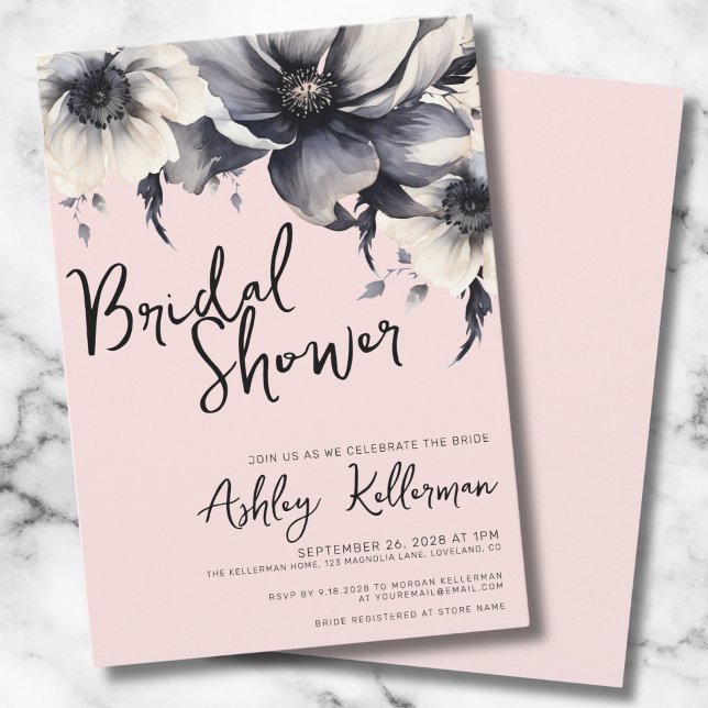Convite Chá de Bebê Rosa Bege com Aquarela Floral (Elegant Floral Blush Pink Bridal Shower Party Invitation)