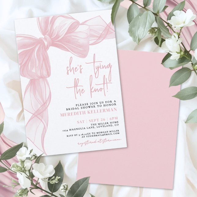 Convite Chá de Bebê Rosa Bege Elegante com Laço (Elegant Blush Pink Bow Bridal Shower Invitation)