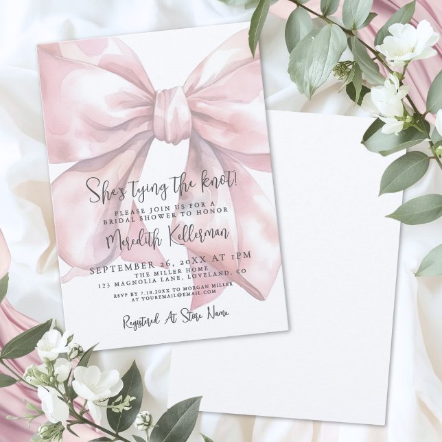 Convite Chá de Bebê Rosa Bege Elegante com Laço (Elegant Blush Pink Bow Bridal Shower Invitation )