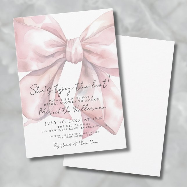 Convite Chá de Bebê Rosa Bege Elegante com Laço (Elegant Blush Pink Bow Bridal Shower Invitation)