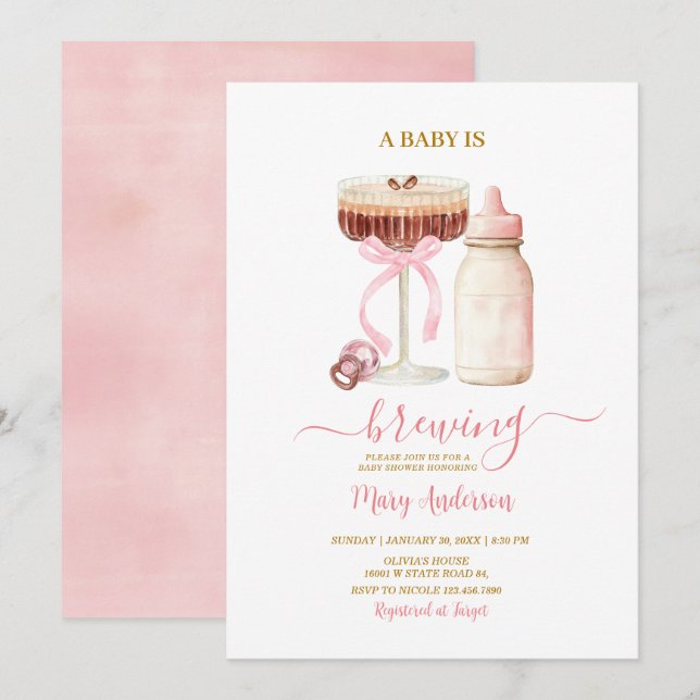 Convite Chá de Bebê Rosa Blush - Um Bebê Está Sendo Prepar (Frente/Verso)