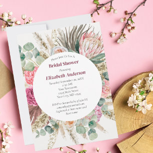 Convite Chá de Bebê Rosa Boho com Floral de Eucalipto