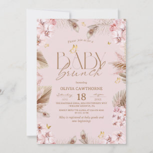 Convite Chá de Bebê Rosa Boho Menina Bebê Brunch