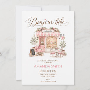 Convite Chá de Bebê Rosa Bonjour Bébé Café