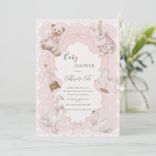 Convite Chá de Bebê Rosa Caprichoso Elegante Vintage