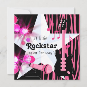 Convite Chá de Bebê Rosa Choque Menina Estrela do Rock Zeb
