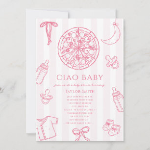 Convite Chá de Bebê Rosa Ciao Baby Menina Pizza