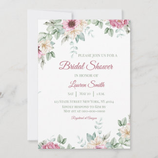 Convite Chá de Bebê Rosa com Flores em Aquarela
