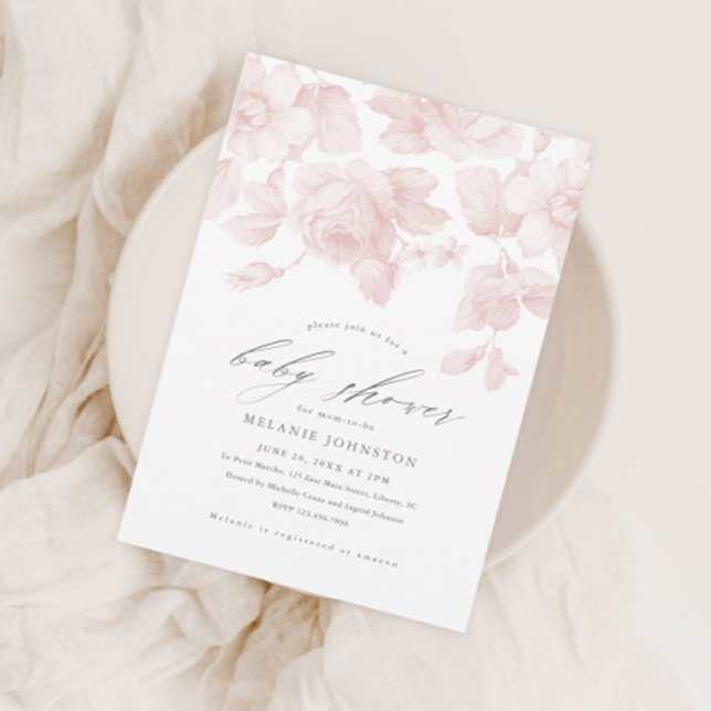 Convite Chá de Bebê Rosa com Grafismo Floral Elegante (Criador carregado)