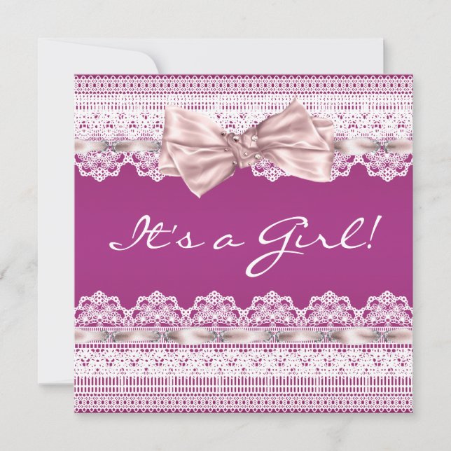 Convite Chá de Bebê Rosa com Laço Branco (Frente)