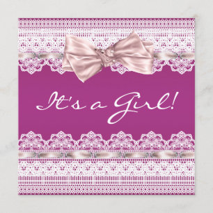 Convite Chá de Bebê Rosa com Laço Branco