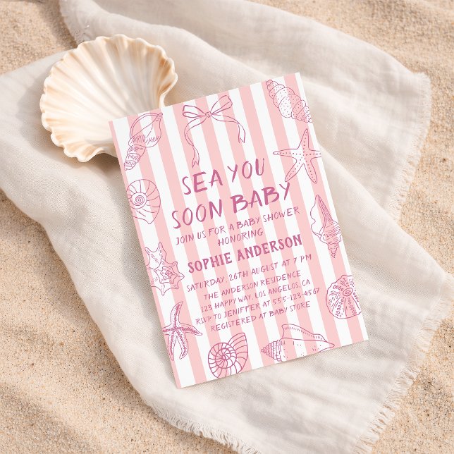 Convite Chá de Bebê Rosa Costa do Mar Você Logo Bebê (Criador carregado)